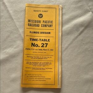 Vintage Missouri Pacific Railroad Timetable